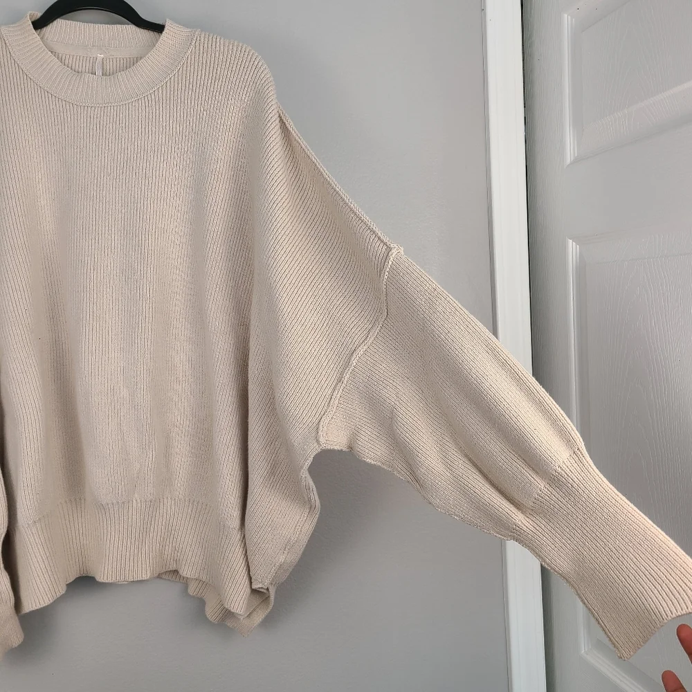 Free People Easy Street Oversized Chunky Knit Neutral Crewneck Sweater Classic M